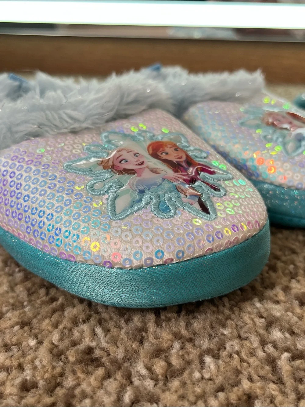 Disney Frozen Light Blue Sequin Girls Slippers